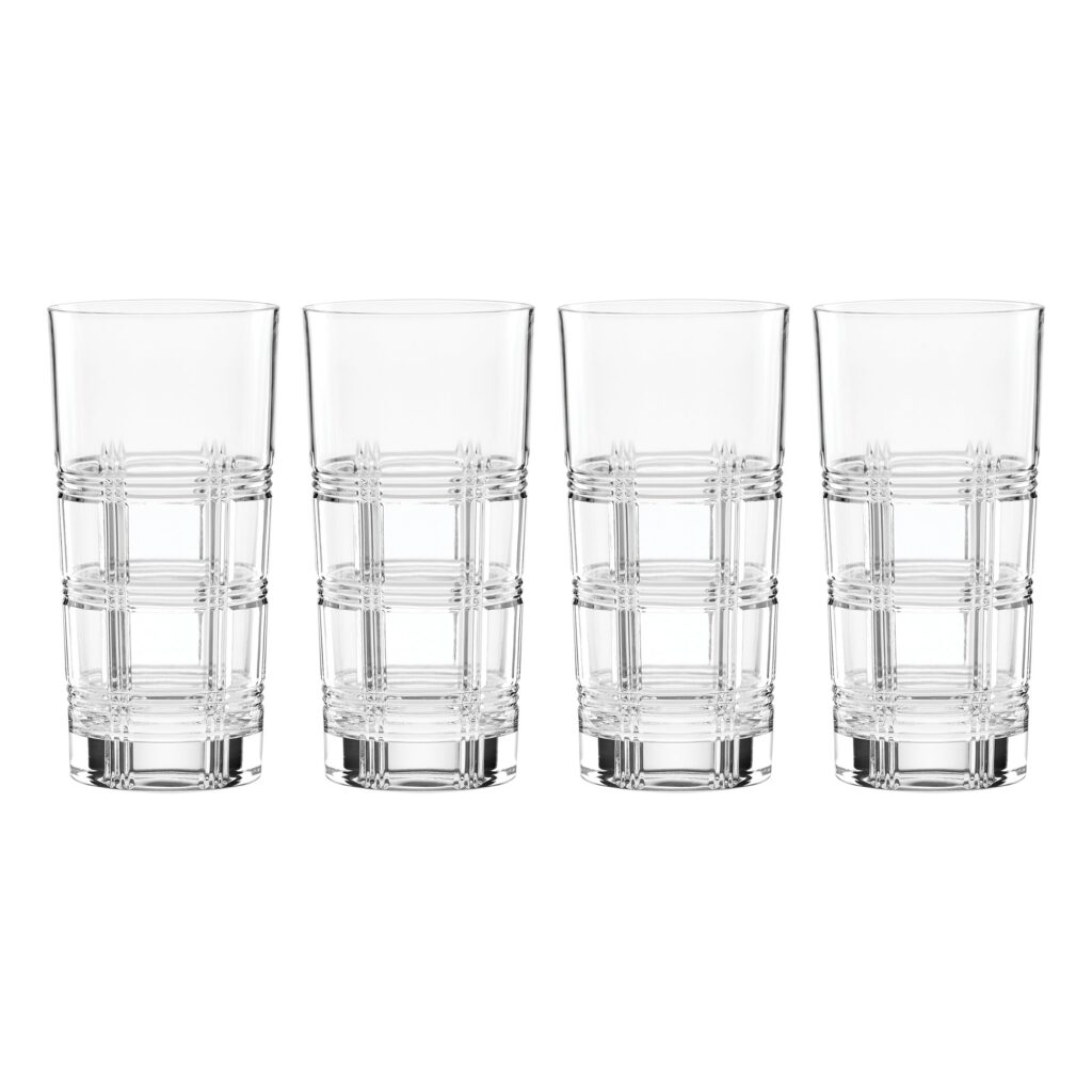 Plaid-Cut European Crystal Highball Glasses, Set of 4