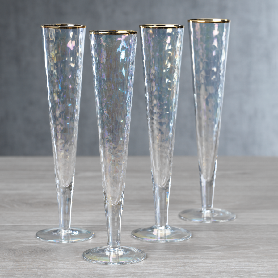 Slim Luster Champagne Flute with Gold Rim Set of 4